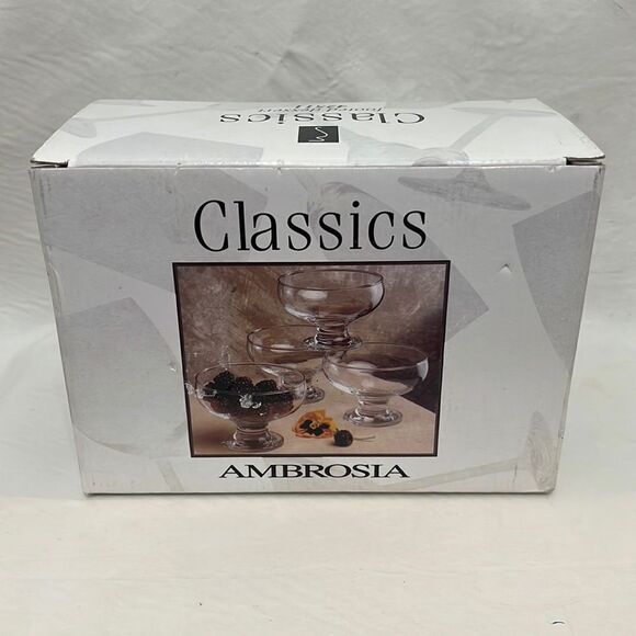 Classics Ambrosia Cups Durable Clear Glass Set Of 4 Footed Dessert Ice Cream - Picture 1 of 6